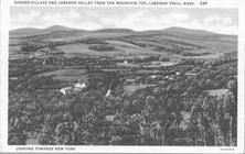 SA1589 - View of Shaker Village and Lebanon Valley from the mountaintop, Lebanon Trail, MA. Identified on the front.